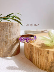 Handmade Dried Flower Inlaid Resin Ring-Gold foil purple