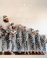 Gray & White Christmas Tree Print Family Matching Pajamas