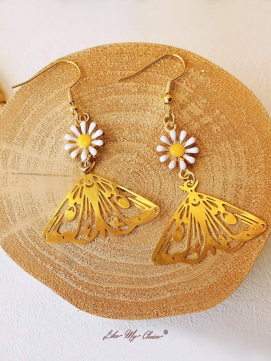 Daisy Gold Hollow Butterfly Drop Earrings