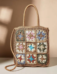 Colored Flower Woven Straw Bag