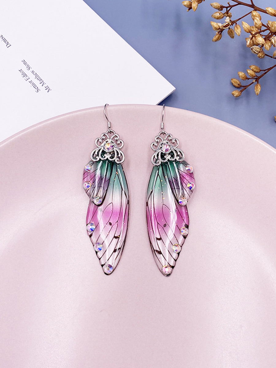 Butterfly Wing Iridescent Rhinestone Cicada Wing Crystal Earrings