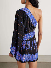 Exquisite Retro Ethnic Print Asymmetrical Mini Dress