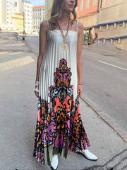 Delicate Vintage Floral Print Pleated Maxi Dress