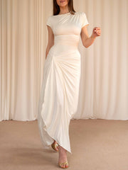 Elegant Round Neck Twist Slit Slim Sexy Long Skirt