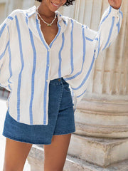 Casual Loose Striped Print Long Sleeve Shirt