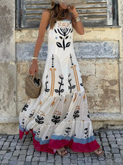 Fashion Personality Abstract Plant Print A-Line Maxi Dress