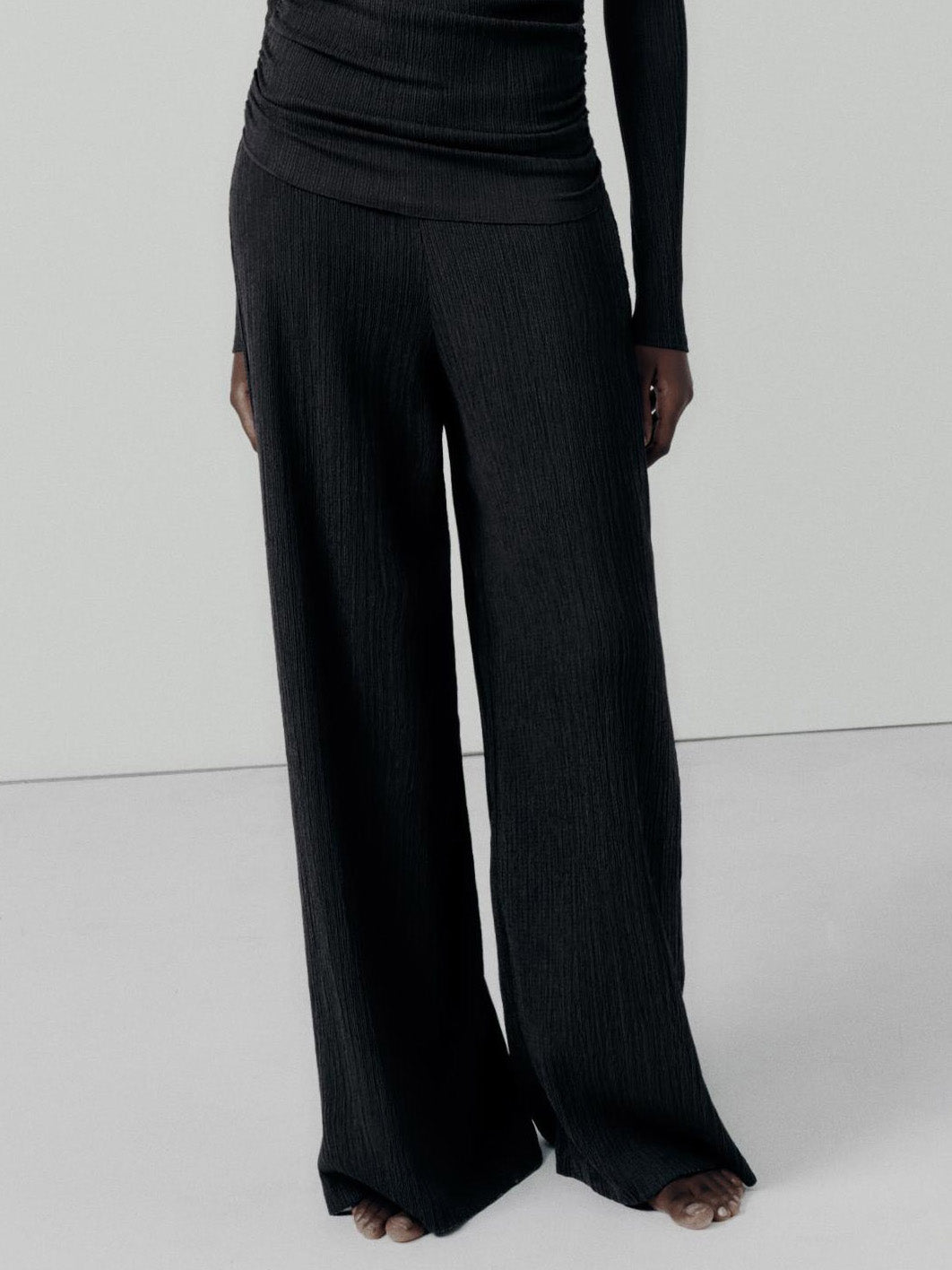 Fashion Textured Pleated Loose Wide Leg Pants