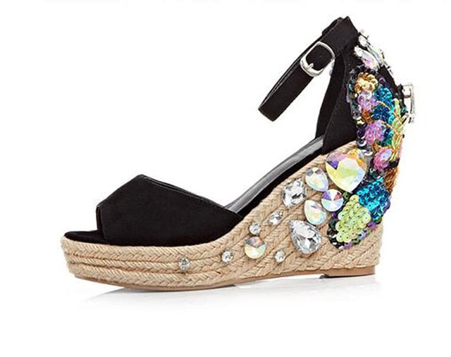 Bling Braided Wedge Heel Sandals