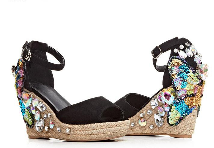 Bling Braided Wedge Heel Sandals