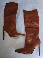 Clearance - Brown Croc Print Leather Boots