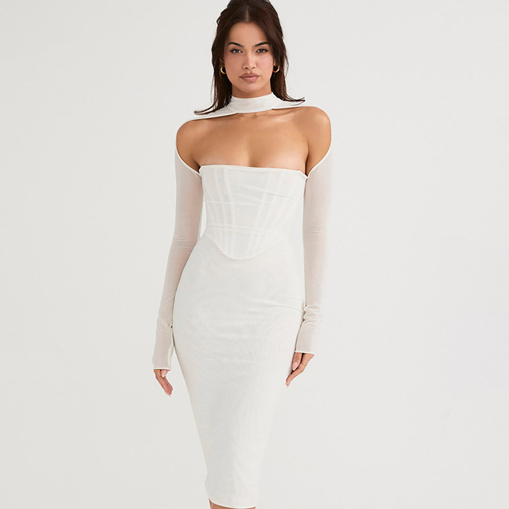 AIMI LONG SLEEVE HOLLOW OUT MIDI DRESS