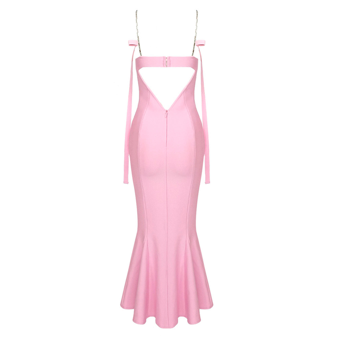 ARINNA PINK FRILLED BOTTOM BODYCON MIDI DRESS