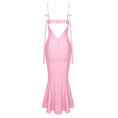 ARINNA PINK FRILLED BOTTOM BODYCON MIDI DRESS