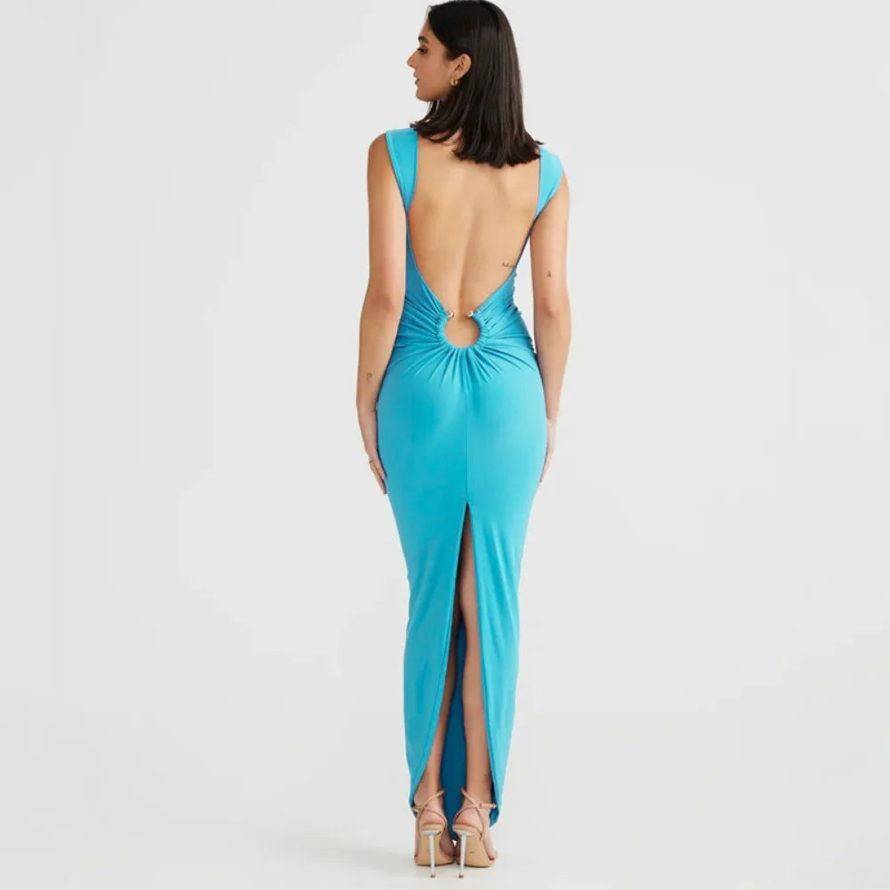 CUT OUT BACKLESS MAXI DRESS with BACK SLIT