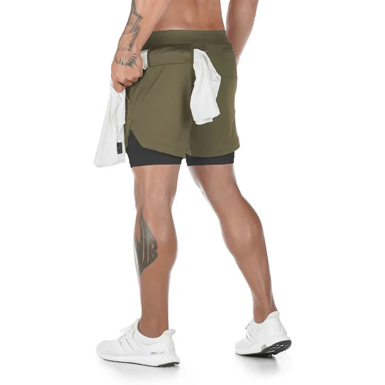 2-in-1 Running & Gym Mens Quick Dry Shorts