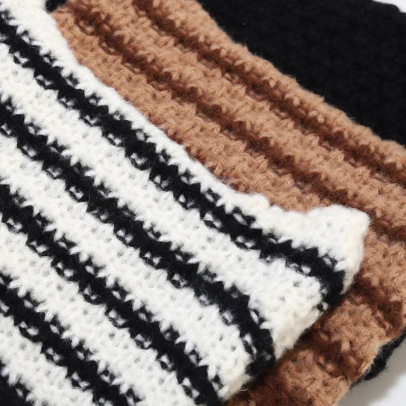 Knit Striped Beanie: Cozy Headwear Cute Cat Ears Essential