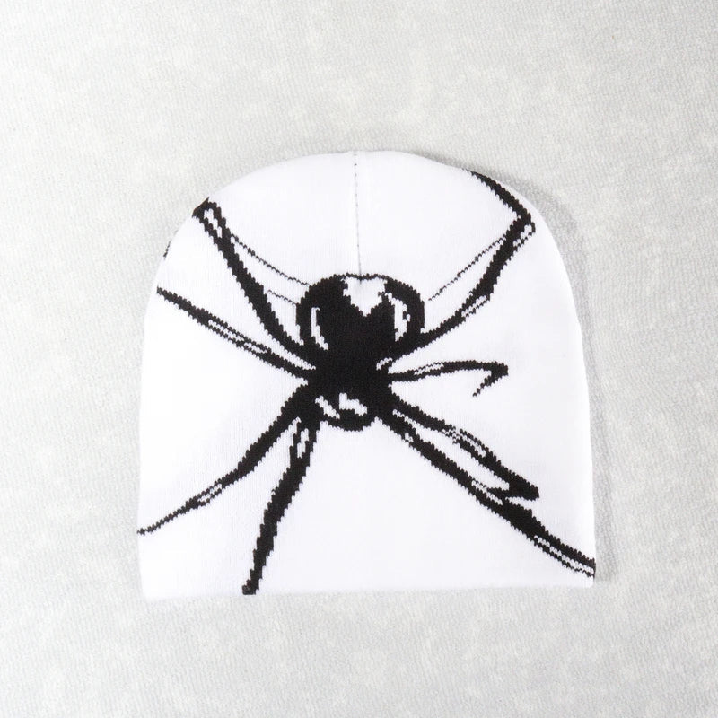 Spider Print Knit Beanie: Y2K Fashion Wool Cap