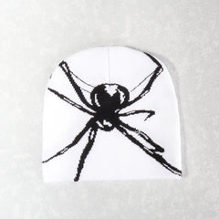 Spider Print Knit Beanie: Y2K Fashion Wool Cap