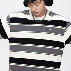 Loose Contrast Color Striped T Shirt