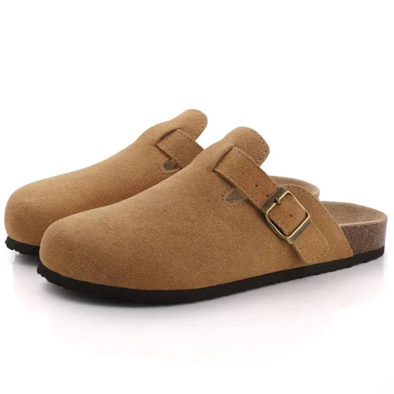 Women's Suede Boston Clogs Cork Insole