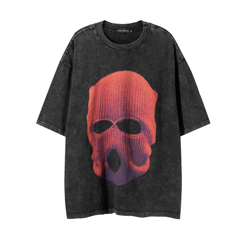 Oversized 3D Print Washed Black T Shirt for Men