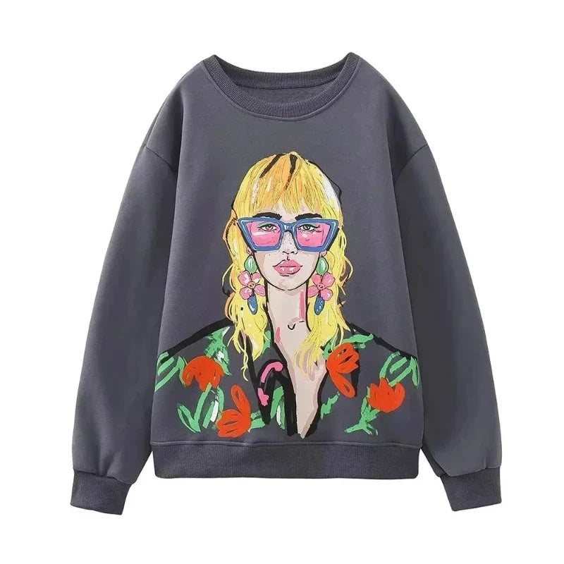 Beauty Girls Print Pullover Sweatshirts for Women