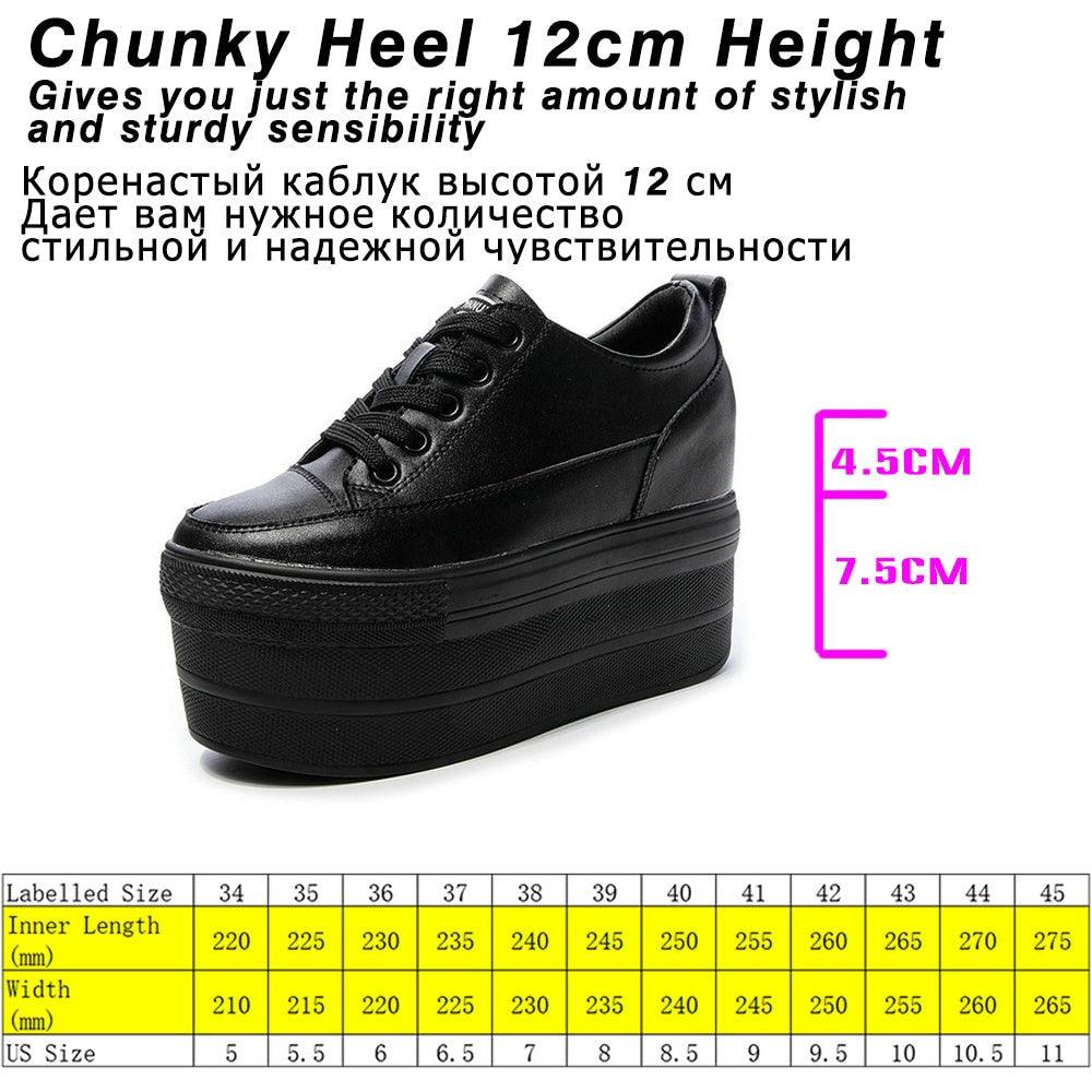 12cm Leather Vulcanized Sneakers for Women