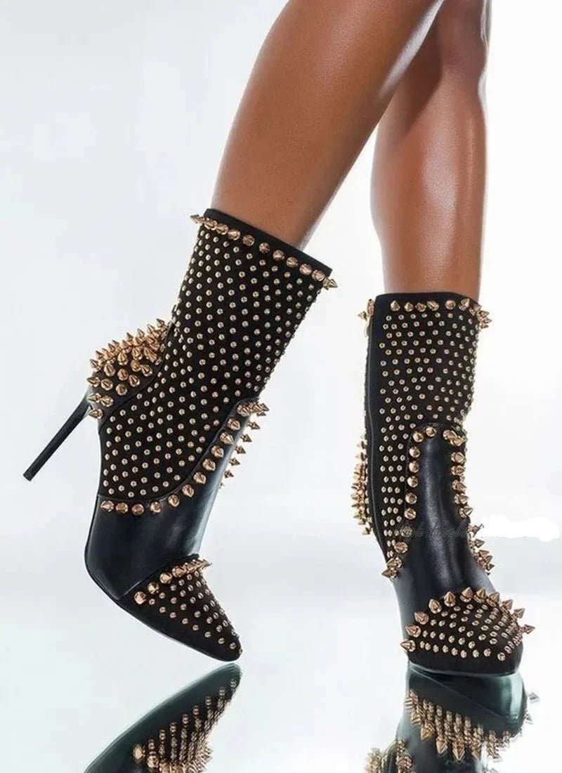 Black Studded Luxury Ankle Boots