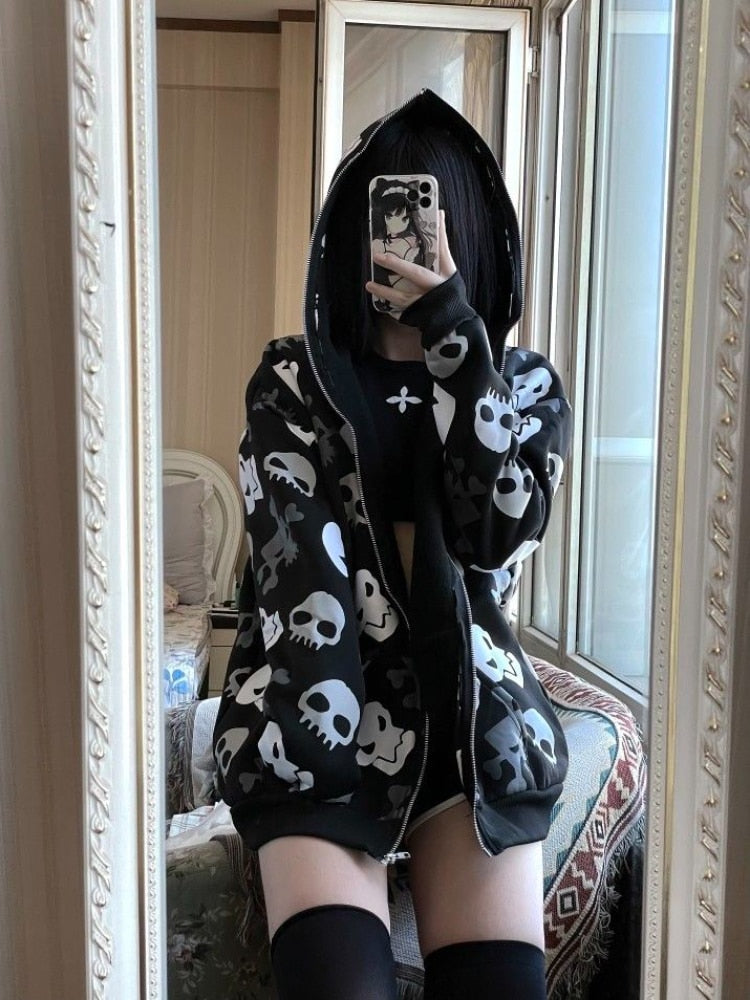 Skull Zip up Hoodie for Women