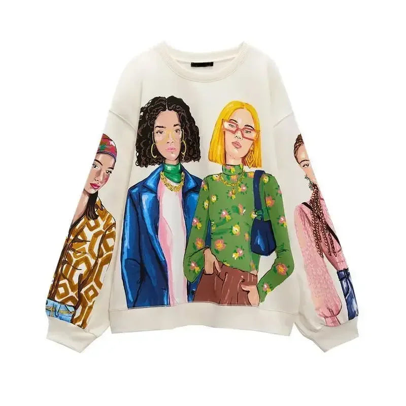 Beauty Girls Print Pullover Sweatshirts for Women