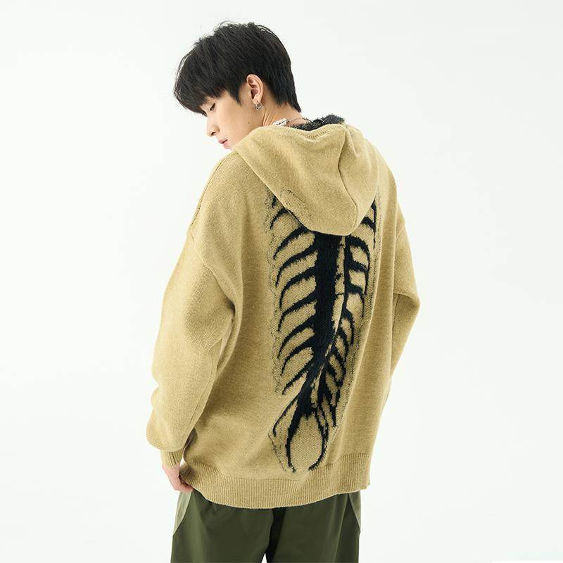 Centipede Hoodie - Bone Knitted Streetwear for Men