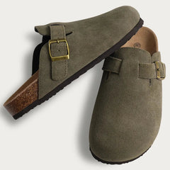 Women's Suede Boston Clogs Cork Insole