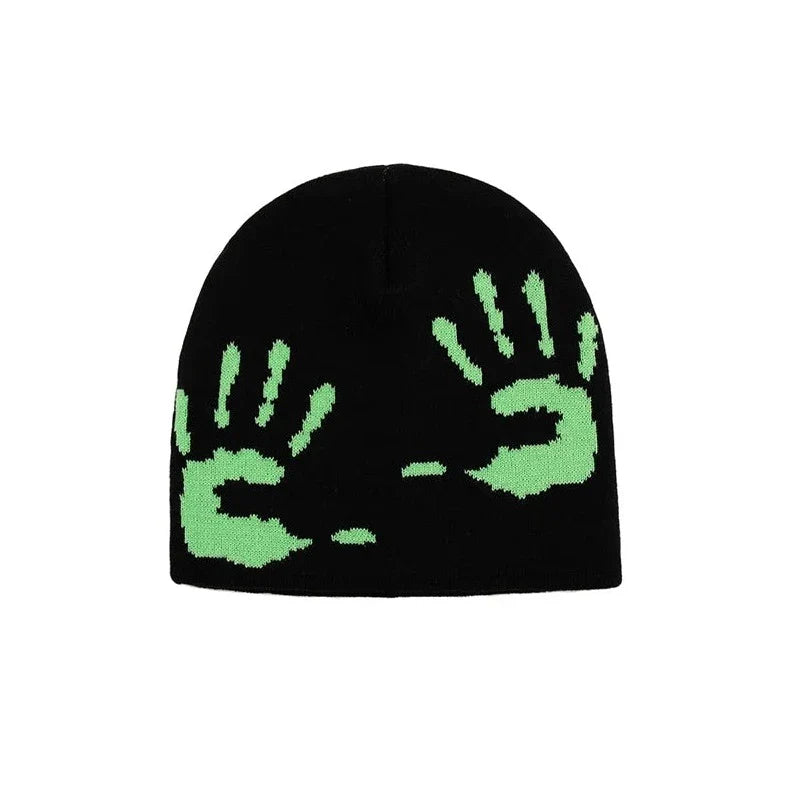 Hands Graphic Print Knit Beanie: Y2K Streetwear Aesthetic