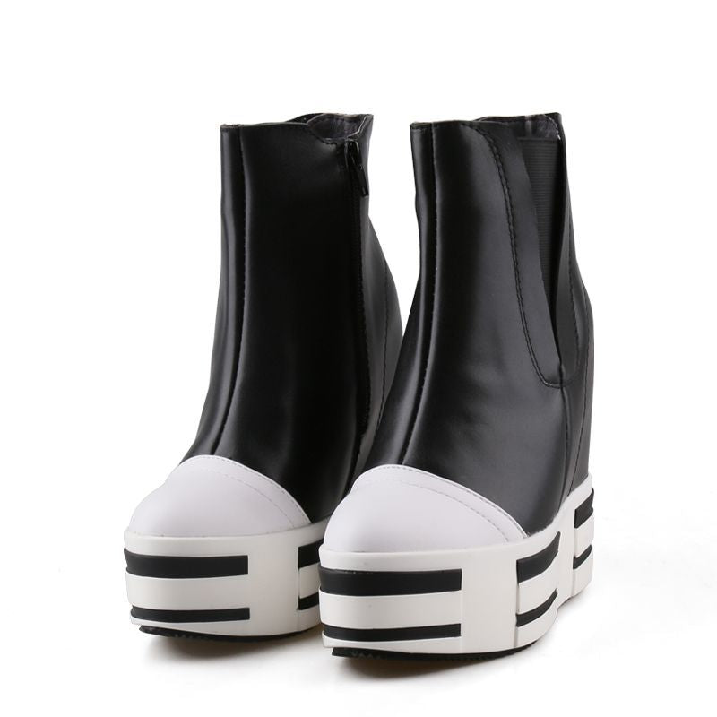 13cm Leather Platform Wedge Boots for Women