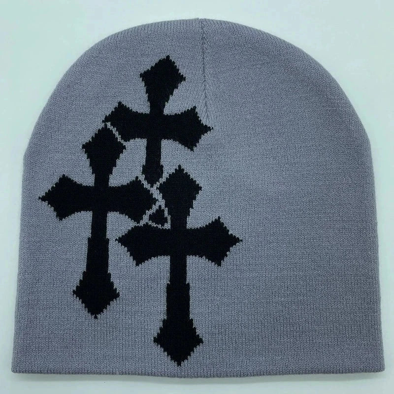 Cross Knitted Beanie: Streetwear Wool Beanie