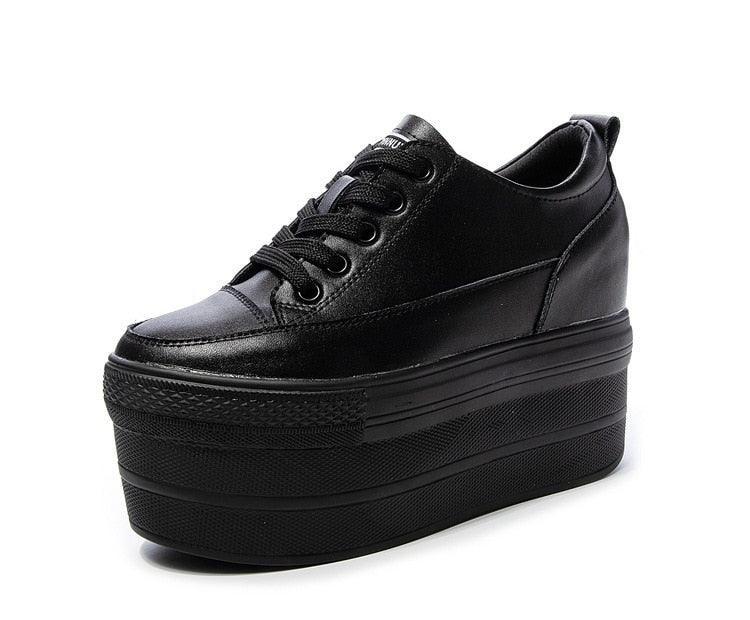 12cm Leather Vulcanized Sneakers for Women