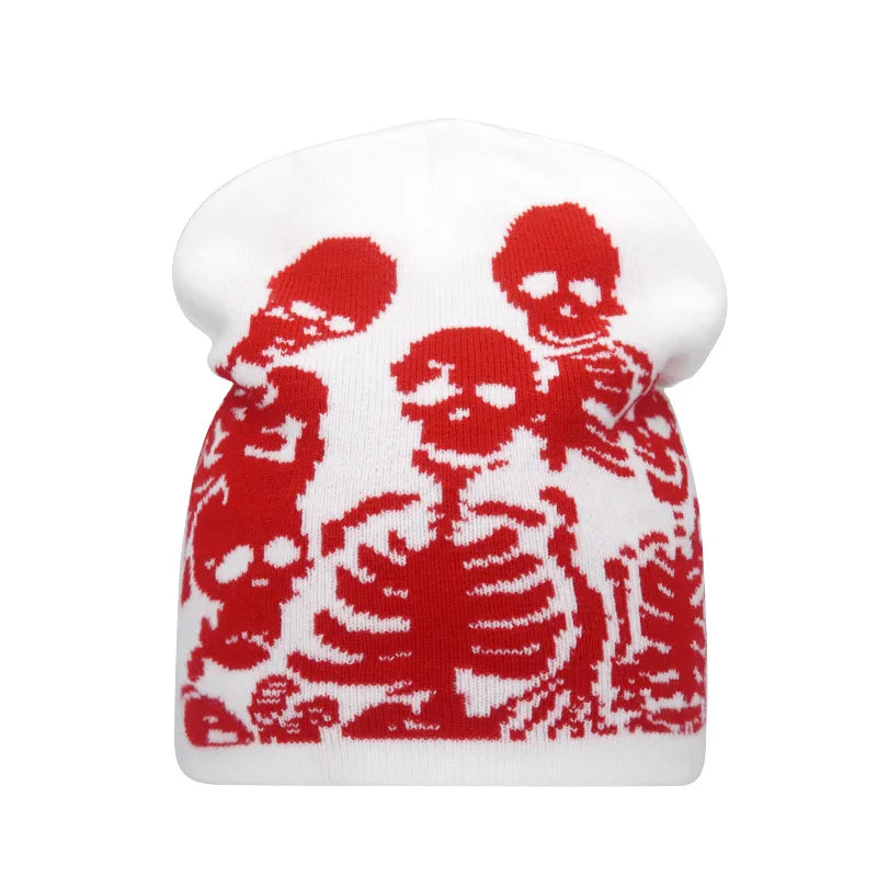 Y2K Skull Print Knitted Beanies: Unisex Winter Warmth