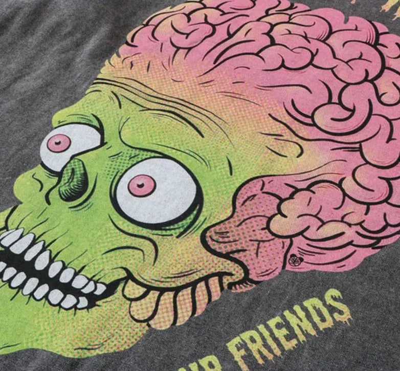 Zombie Skull Men's Washed Streetwear Graphic Tees