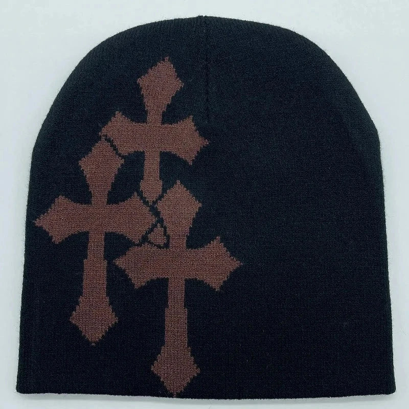 Cross Knitted Beanie: Streetwear Wool Beanie