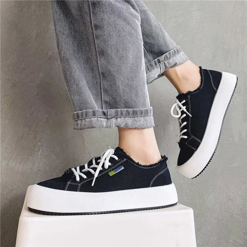 Canvas Men's Casual Lace-Up Platform Sneakers Plimsolls