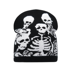 Y2K Skull Print Knitted Beanies: Unisex Winter Warmth