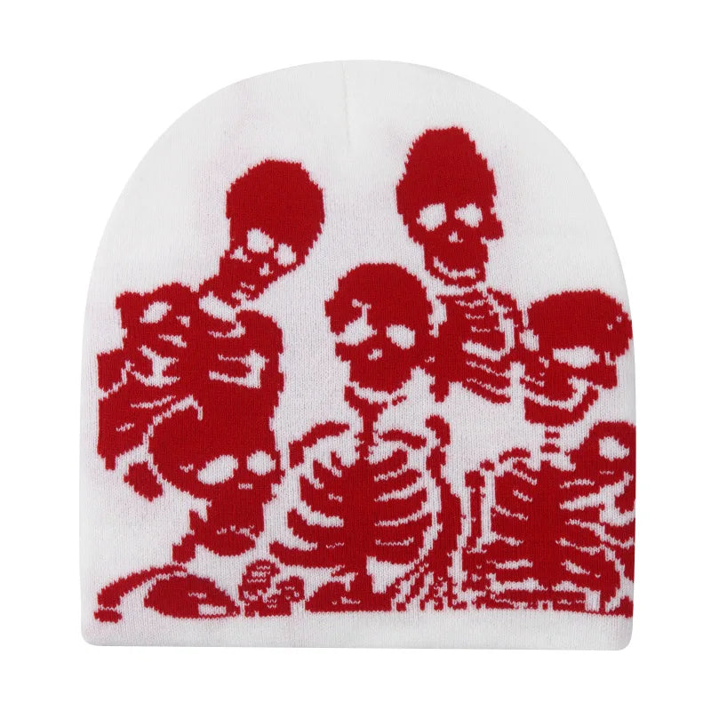 Y2K Skull Print Knitted Beanies: Unisex Winter Warmth