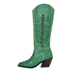 Black Knee High Rhinestone Cowboy Boots