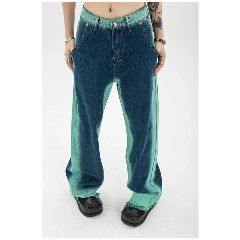 Baggy Jeans - High Waisted Gradient Color