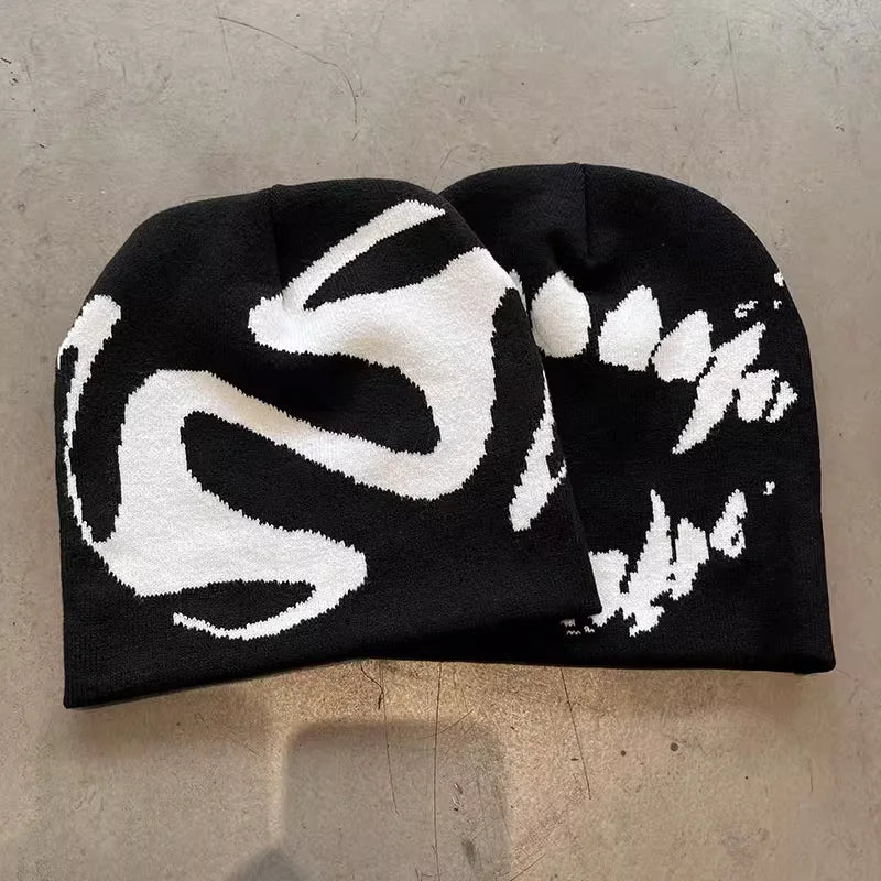 Goth Beanie Hat: Tooth Knitted Y2K Streetwear