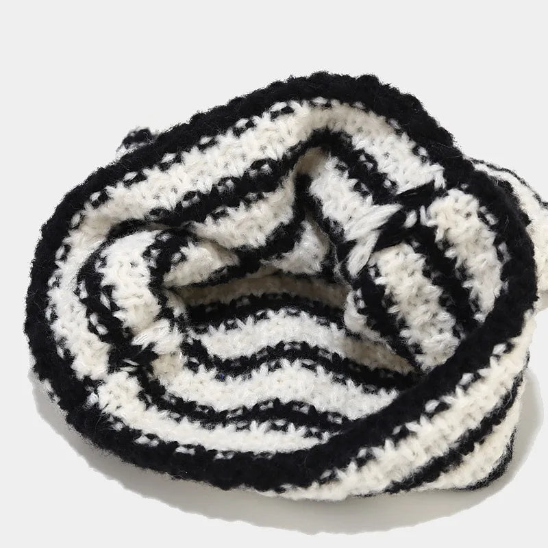 Knit Striped Beanie: Cozy Headwear Cute Cat Ears Essential