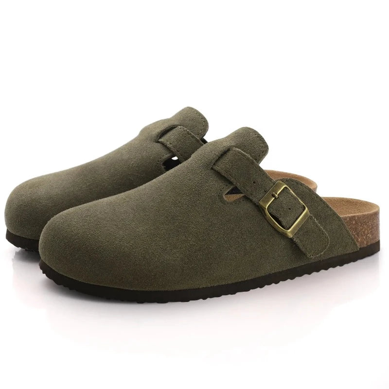 Women's Suede Boston Clogs Cork Insole