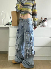 Cargo Jeans - Multi-Pocket Wide Leg Pants