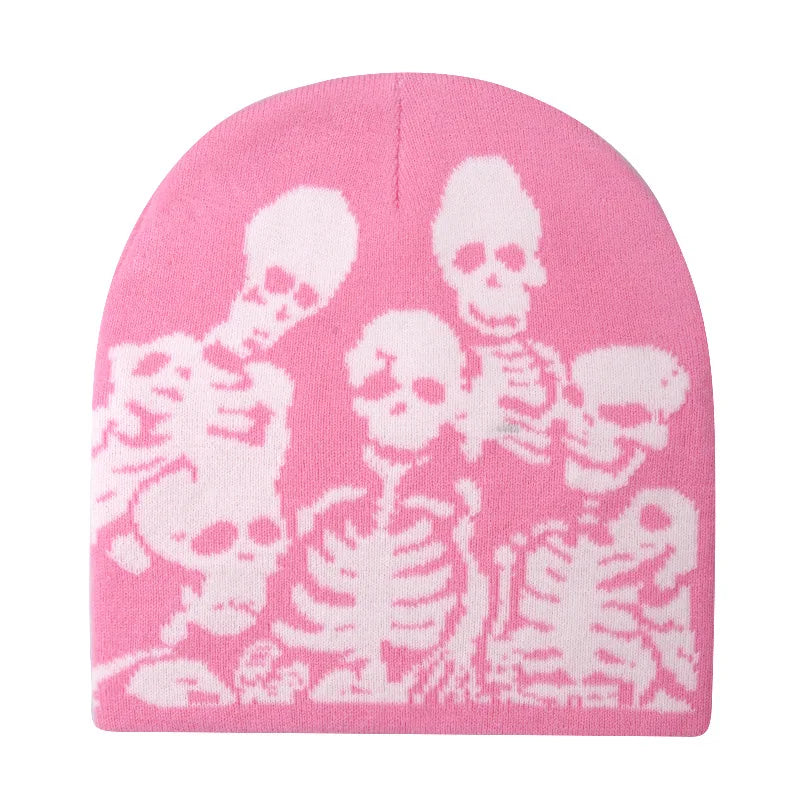 Y2K Skull Print Knitted Beanies: Unisex Winter Warmth