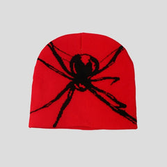 Spider Print Knit Beanie: Y2K Fashion Wool Cap